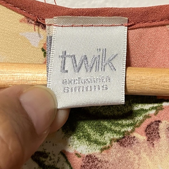 Twik Floral Wrap Dress Pink Rust Midi Size L - Picture 6 of 13